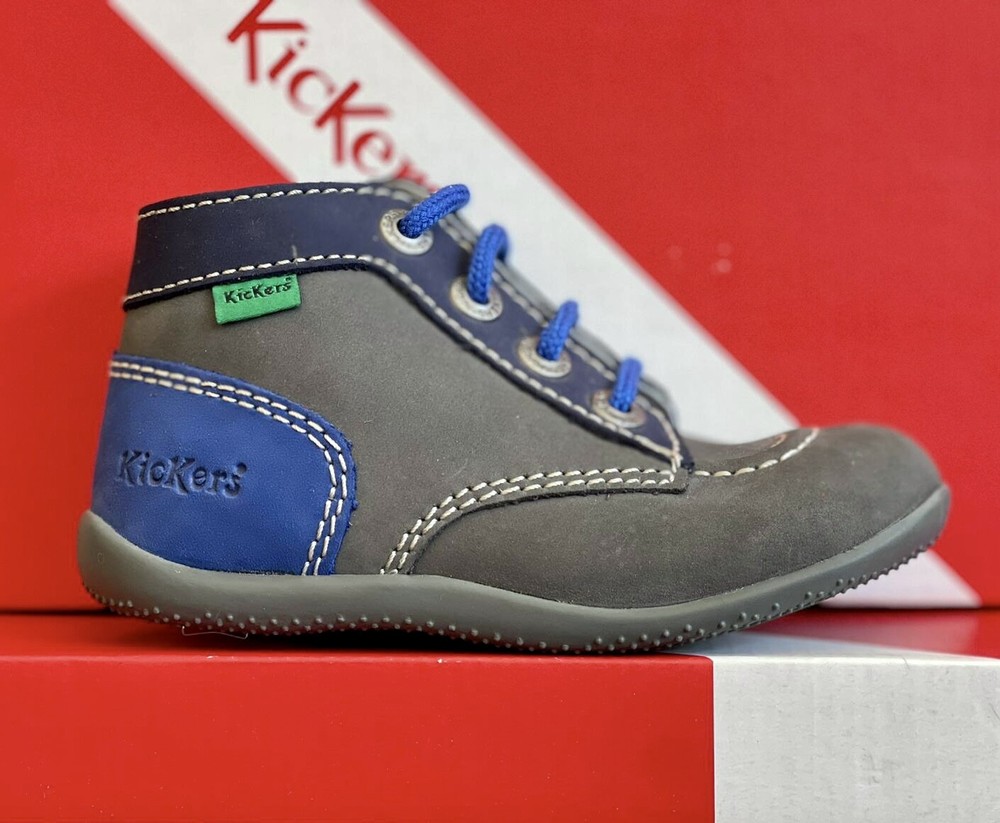 Kickers- Bonbon Blue and Grey Leather Shoes for Kids Unisex New in Box