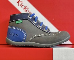 Kickers- Bonbon Blue and Grey Leather Shoes for Kids Unisex New in Box