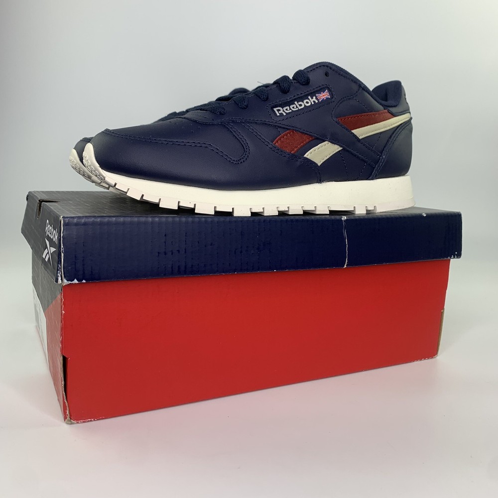 Reebok Classic Leather Navy Blue / Red/ White Kids Size 4.5