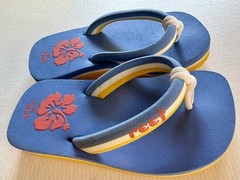 Reef Toddler Flip Flops Beach Pool Sandals Size 3/4 Blue w/Yellow soles Hawaiian