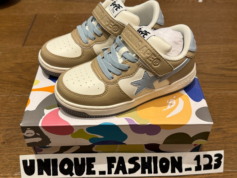 A Bathing Ape Bape Sta #2 Kids Beige Brown White Blue US 13k UK 12.5 EU 30 19cm