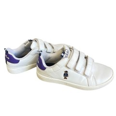 Polo Ralph Lauren Bear EZ Girl Sneakers Hook Loop Faux Leather Size 1.5 White