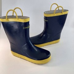 Lone Cone Kids Size 4 Pull On Rain Boots, Blue And Yellow With Handles