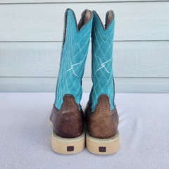 Twisted X Hooey Square Toe Leather Western Boot Youth SZ 2.5 Brown Turquoise