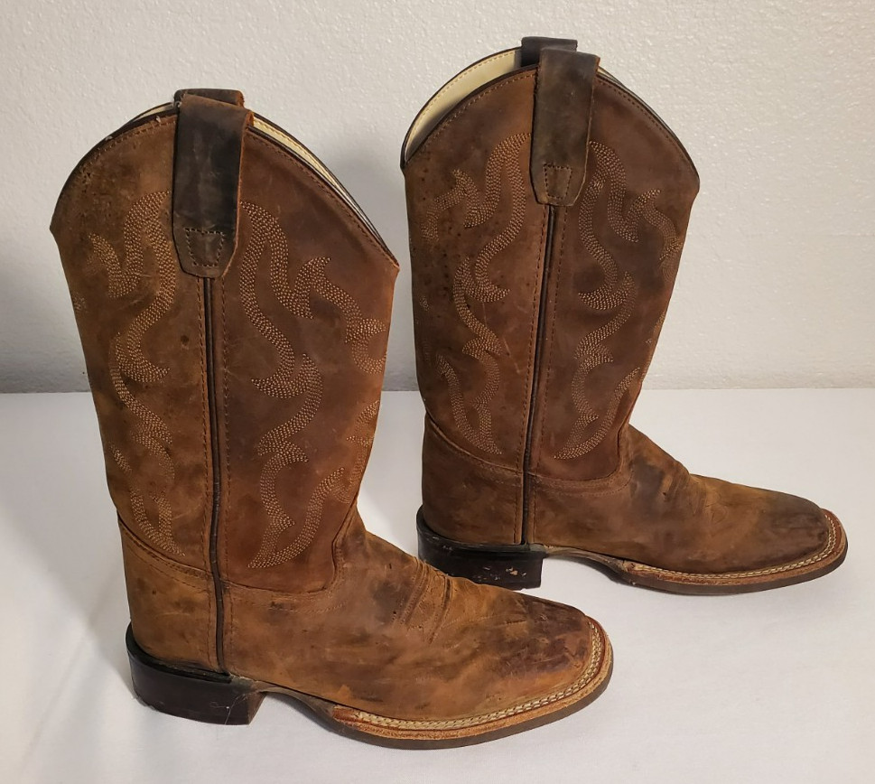 Cody James BBSC1904 Brown Leather Square Toe Cowboy Western Boots Youth Size 4D