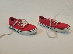 Red Vans With Checked Sole Youth Size 3 EU Size 34