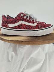 Vans Off The Wall Logo All Over Print Shoe Red & White,Black US Kids Size 2.0