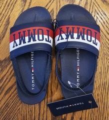 Tommy Hilfiger Navy Blue Red White Stripe Slides Sandals Kids Size 9 New