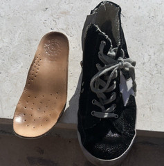 GOLDEN GOOSE BLACK SHIMMERING FABRIC SIDE ZIP HIGH TOP SNEAKERS Sz EUR 31 USA 13
