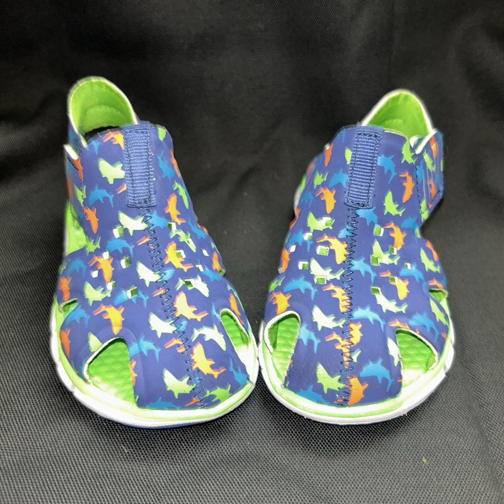 Wave Zone Kids Shark Print Sandals Blue Green Orange Size 6