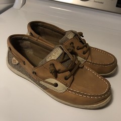 Sperry Shoresider Boat Shoe Tan Leather Youth 4.5