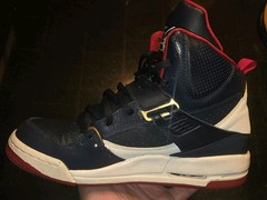 Jordan Flight 45, Youth Size 6 High Top Sneakers Navy Red Gold US 6Y