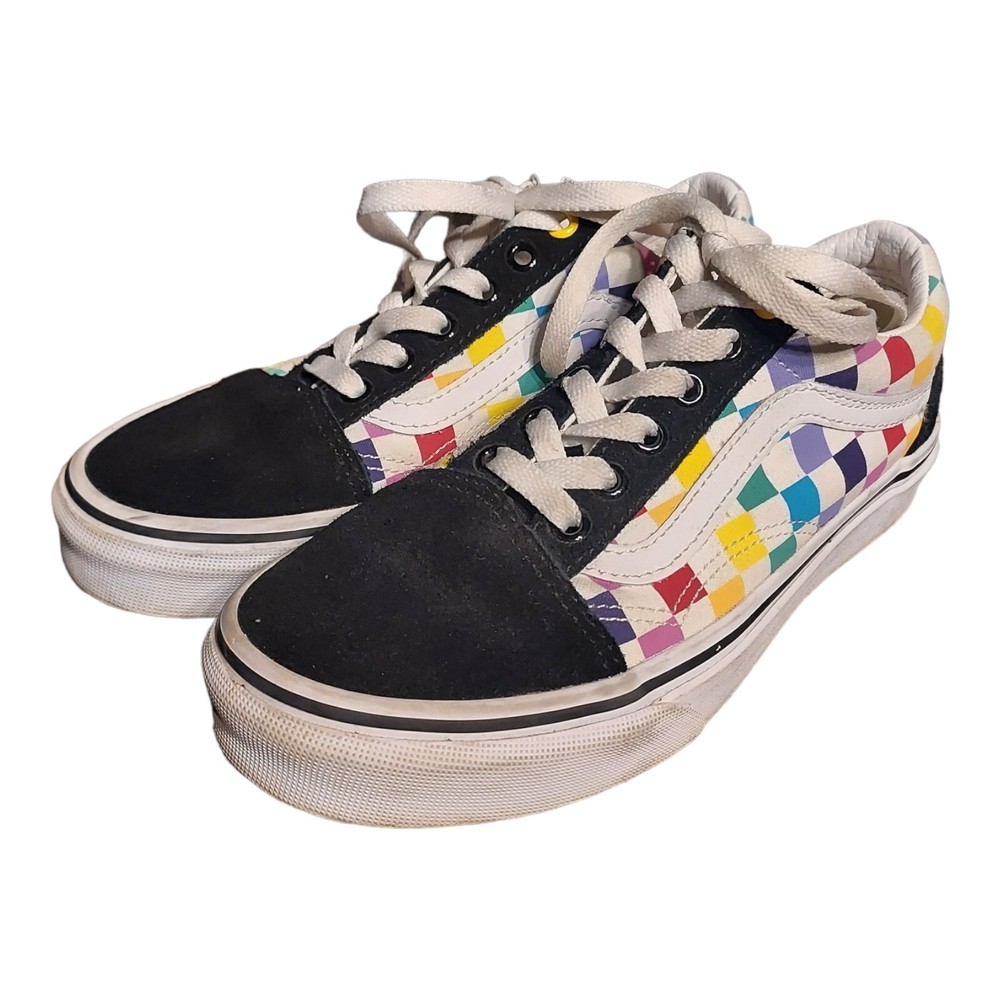 Vans Old Skool Checkerboard Rainbow Sneakers Womens SZ 6 Checkered Shoes
