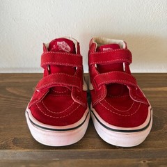 Vans Sk8-Mid V Red White Hook & Loop Youth Size 3 Sneakers Canvas Suede