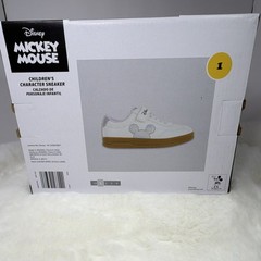 Disney Mickey Mouse Unisex Kids White Sneaker US size 1 Hook & Loop Faux Leather