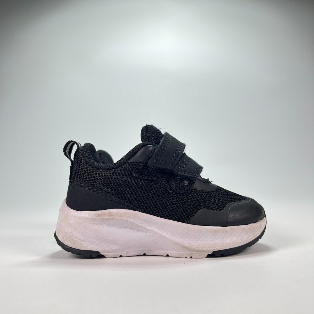 Athletic Works Black White Mesh Jogger Hook & Loop Strap Sneakers Kids Size 3