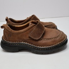 Born Kids Brown Leather Shoes Hook & Loop Loafers Size 1 / 32.5 Comfort Outdoor