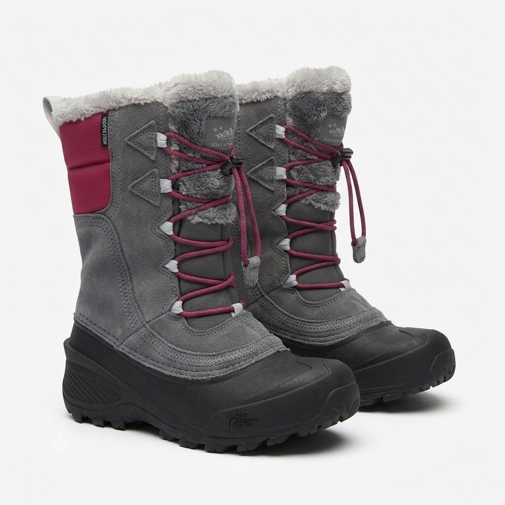 The North Face Alpenglow IV Winter Boots Kids 3 Gray Pink Waterproof Insulated