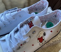 New Peanuts Canvas Low Top Sneaker Snoopy Hearts White/Red/Black Size Kid’s 4