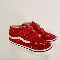 Vans Sk8-Mid Reissue V Kids Red White Canvas Suede Hook & Loop Sneakers US 10.5