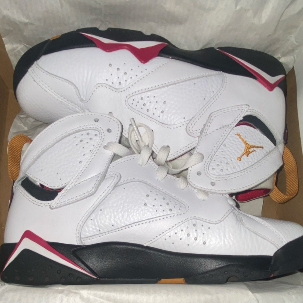 Jordan Air Jordan 7 Retro White Black Red Yellow Leather Kids High Top Sneaker