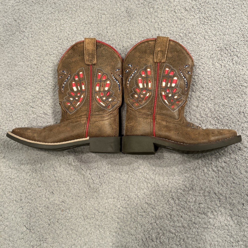 SMOKY MOUNTAIN BOOTS Kids 13 Western Cowboy Boots, Brown Red White & Blue USA!