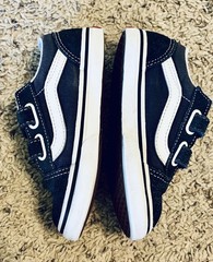 VANS Old Skool V Kids Blue/White Hook & Loop Suede Low Top Sneakers size 10