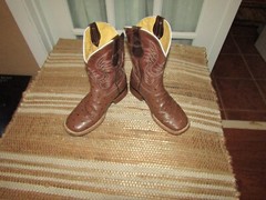Mexico Brown Leather Ostrich Embossed Square Toe Cowboy Boots Youth sz 13 Mex 20