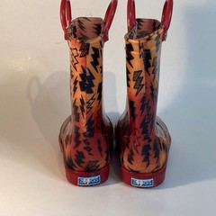 Zoogs Kids Rain Boots Orange Black, Waterproof, Pull-On Handles Size 9, Farmcore