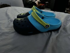 Blue Two-Tone Crocs Electro II Clogs Unisex Size J3