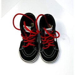 Vans Sk8-Hi Black and White Red Laces Canvas Leather High Tops Children’s Size7C