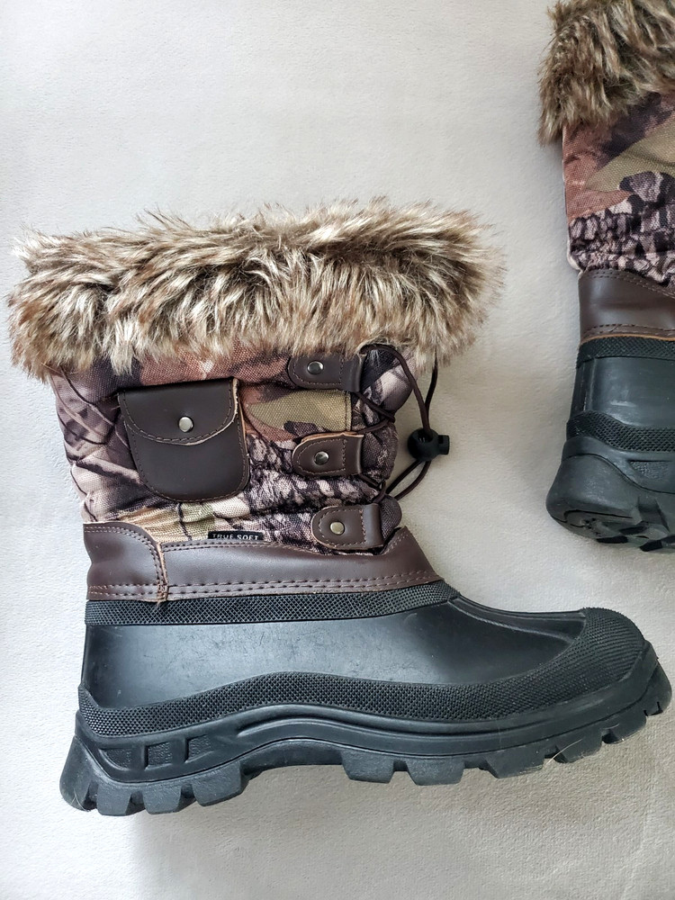 Duck Boots KSNOW Thinsulate Waterproof Camouflage Faux Fur Brown Big Kid Size 5