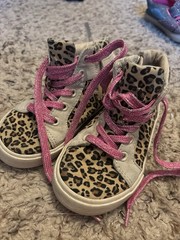 Gap Kids Leopard Print High Top Canvas Sneakers Glitter Lace Up Zipper US 9