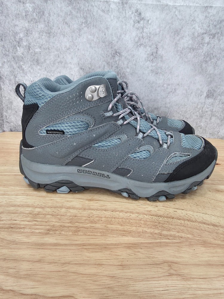 Merrell Kids Moab 3 Mid Waterproof Hiking Boots Altitude Gray Blue Youth Size 5