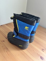 Sorel Snow Commander Boots Size 12 Kids Blue Black Waterproof Winter Insulated