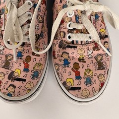 VANS x Peanuts Pink Canvas Low Top Lace-Up Sneakers Kids US 1 Pre-Owned