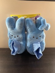 Kids M 13-1 Easter Peeps Plush Blue Bunny Bootie Slippers + SlapOn Wrist Hugger