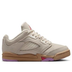 Jordan 5 Retro Low (PS) PBJ Suede Low Top Sneakers Pale Ivory/Red 2.5Y
