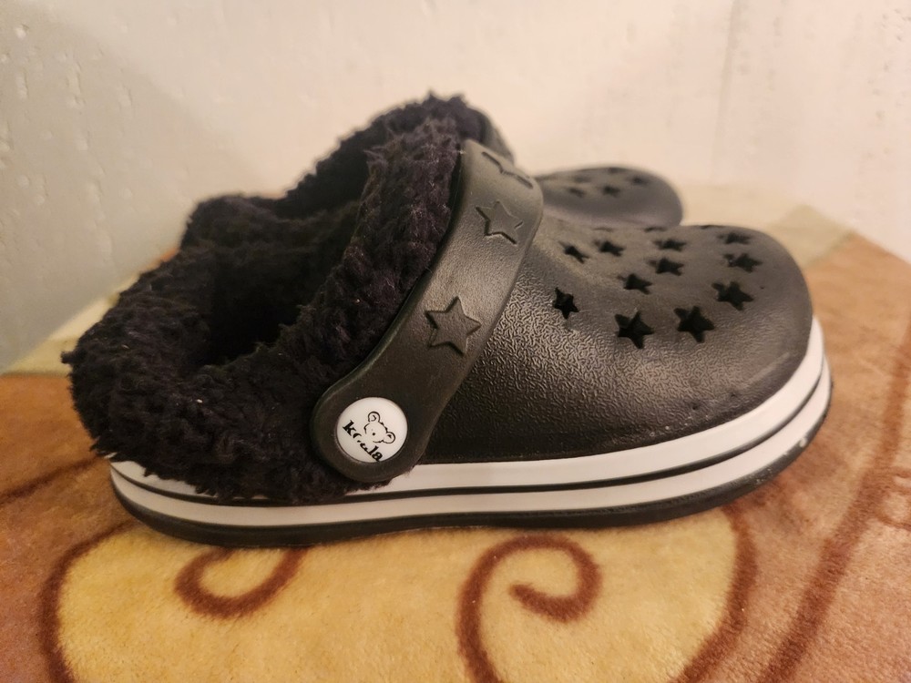 Stepping Stone Koala Kid Unisex Slip On Black Fur Lined Clog Shoes Size 9 #42