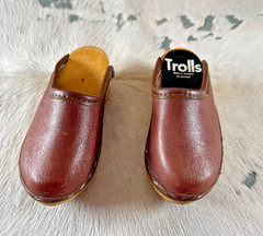 Samhall Trolls Clogs 4.75 x 2 in Sweden Doll Clog Wooden Slip On Brown