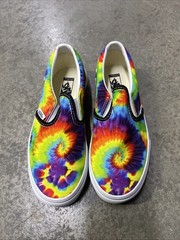 Vans Classic Slip On Shoes Custom Tie Dye Checkered Rainbow Kids Size 3 Rare