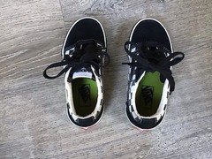 Vans Checkerboard Skate Shoes Youth 12 Black White Suede Green Dinosaur Skating