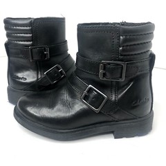 Clarks Boots Unisex Kids Childrens Black Leather Moto Buckle Straps Zipper 8M