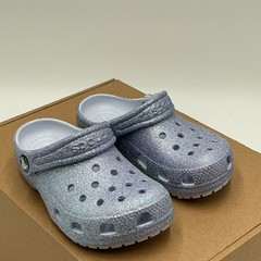 Crocs Classic Clogs Kids US 10 Silver Glitter Heel Strap Comfort Shoes Eby3647