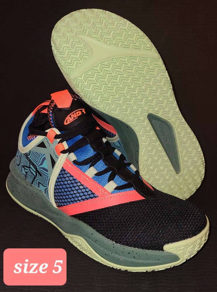 AND1 Charge Black Blue Orange Green Athletic Basketball Shoes Kids 5 AD90114B