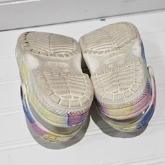 Crocs Childrens C 10 Clogs Ice Blue Pink Yellow Iconic Comfort Crocband Strap