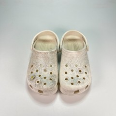 Crocs Classic Glitter Clog White Lightweight Slip On Comfort Shoes Youth Size 5
