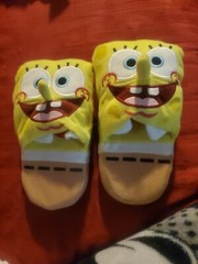 Sponge Bob Squarepants Cartoon Kids Unisex Slippers Brown Yellow Size11-12