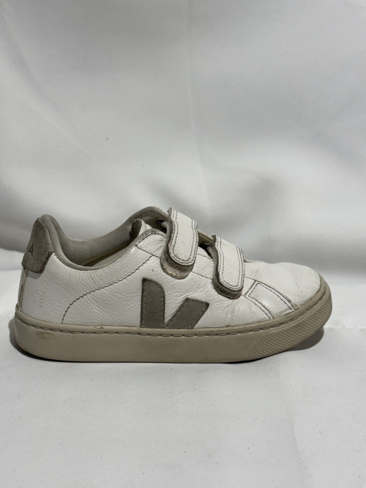 Veja Esplar Hook & Loop Kids Sneakers White Leather Suede Logo Size 12 EU 30