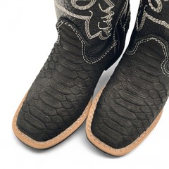 The Western Shops Kids Python Print Leather Square Toe Side Zipper Western Boots